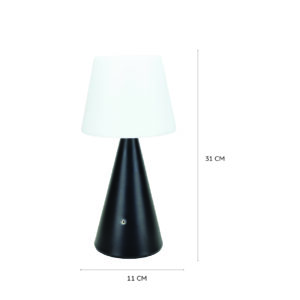 Lámpara de mesa, recargable, color negro.